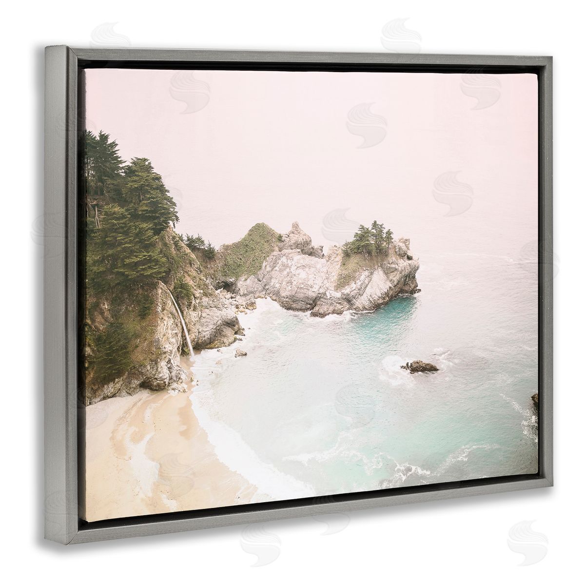 Sisi and Seb McWays Falls Seascape Gray Floating Frame Canvas Wall Art Print