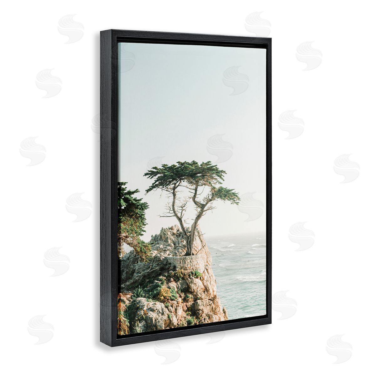 Sisi and Seb Tree on Beachside Cliff Black Floating Frame Canvas Wall Art Print