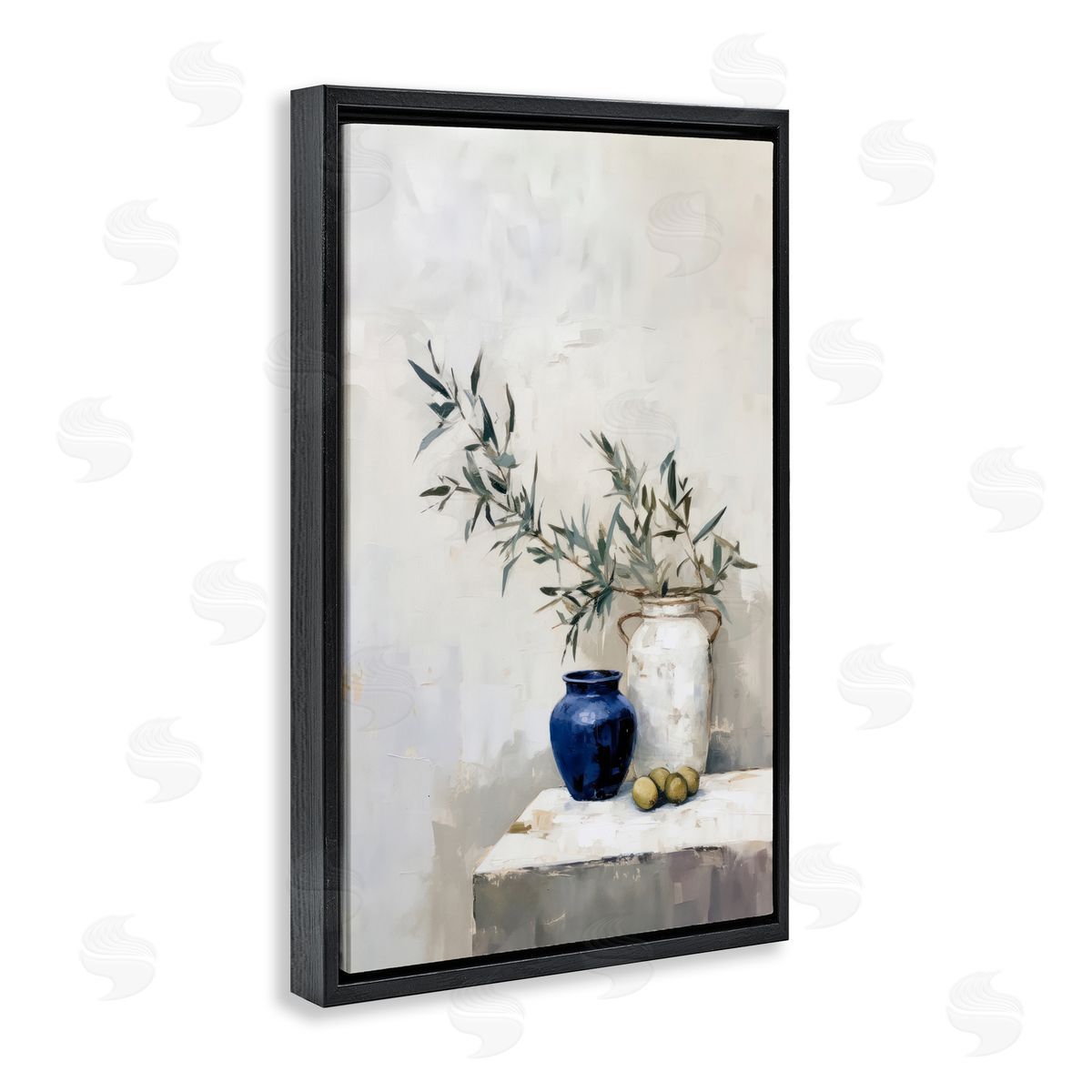 Sisi and Seb Olives & Pottery Still Life Black Floating Frame Canvas Wall Art Print