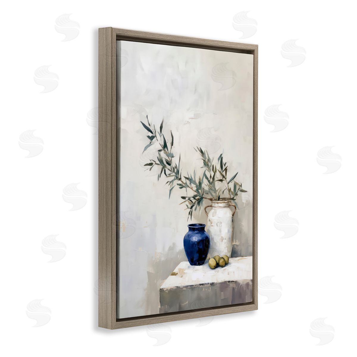 Sisi and Seb Olives & Pottery Still Life Brown Floating Frame Canvas Wall Art Print
