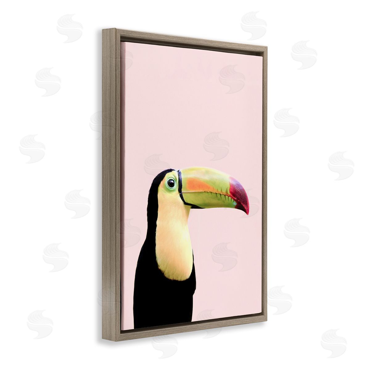 Sisi and Seb Pastel Toucan on Pink Brown Floating Frame Canvas Wall Art Print