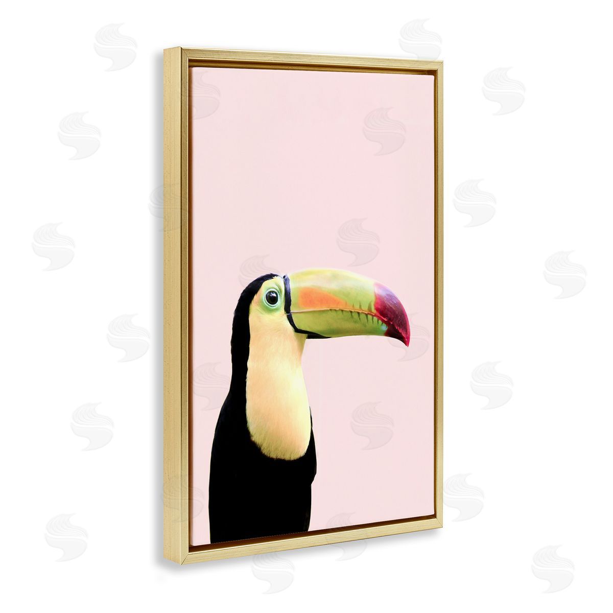 Sisi and Seb Pastel Toucan on Pink Gold Floating Frame Canvas Wall Art Print