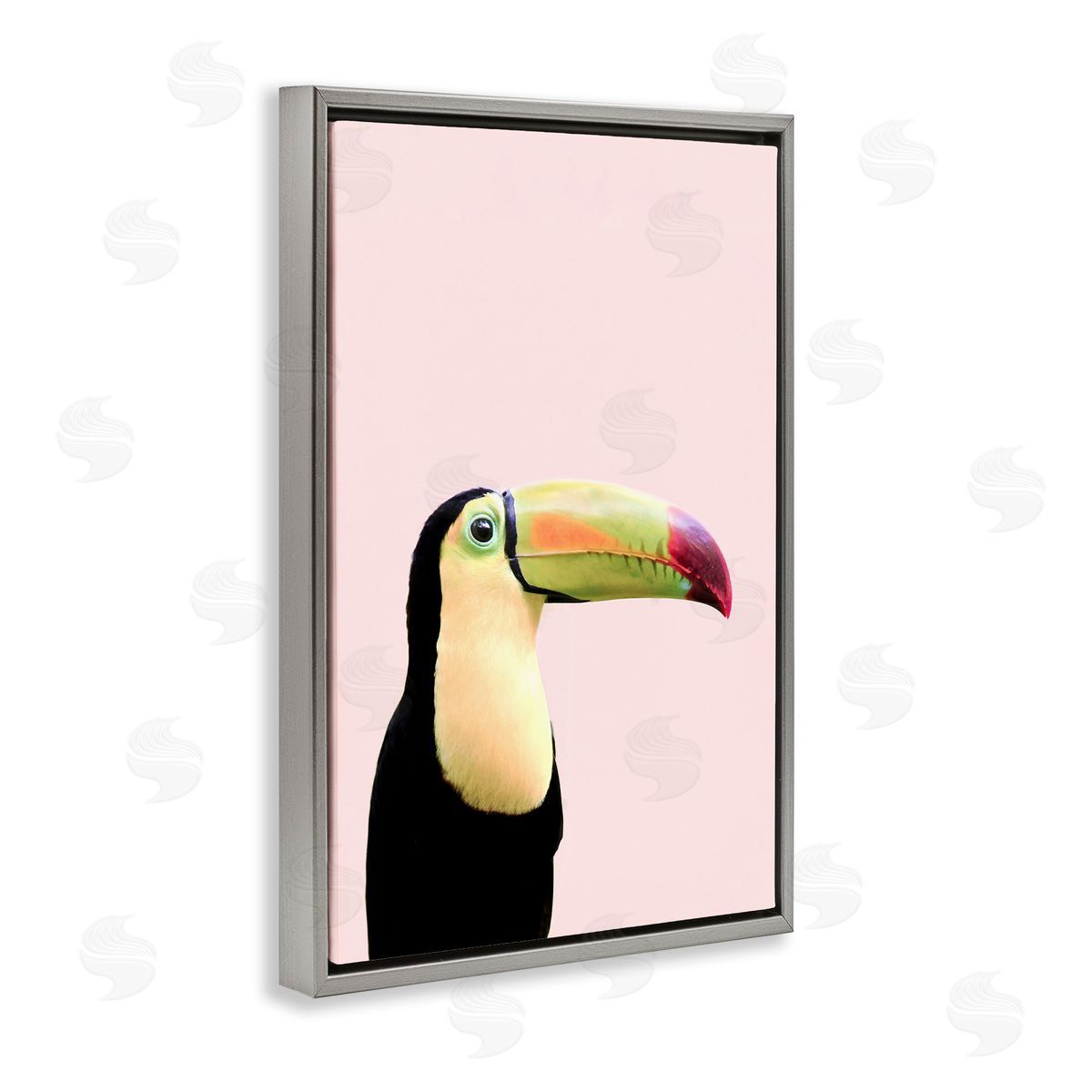 Sisi and Seb Pastel Toucan on Pink Gray Floating Frame Canvas Wall Art Print