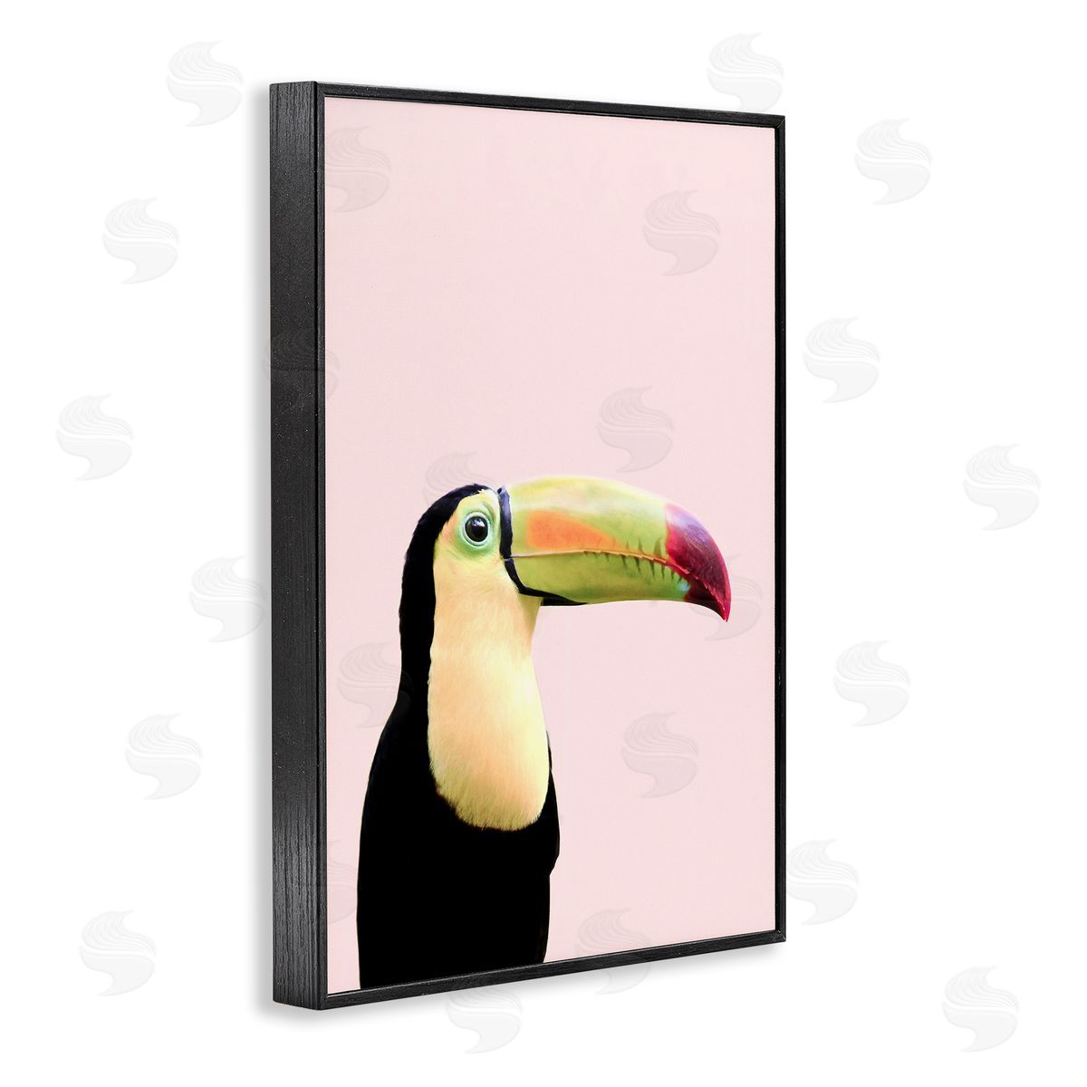 Sisi and Seb Pastel Toucan on Pink Black Framed Giclee Wall Art Print