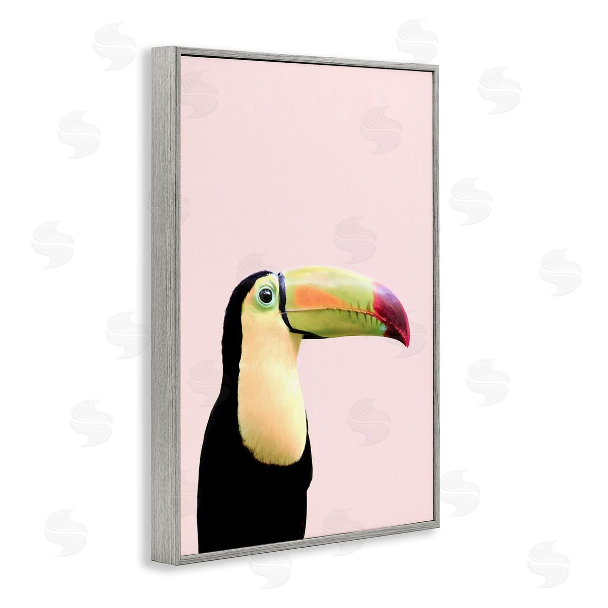 Sisi and Seb Pastel Toucan on Pink Gray Framed Giclee Wall Art Print