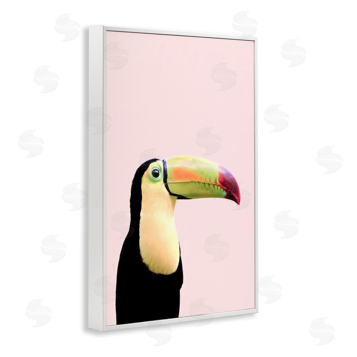 Sisi and Seb Pastel Toucan on Pink White Framed Giclee Wall Art Print