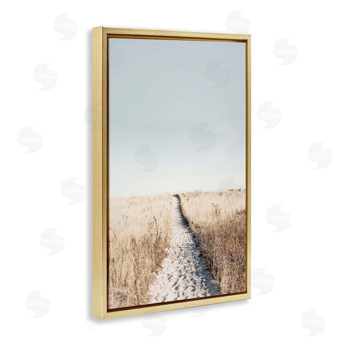 Sisi and Seb Path with Sandy Footprints Gold Floating Frame Canvas Wall Art Print