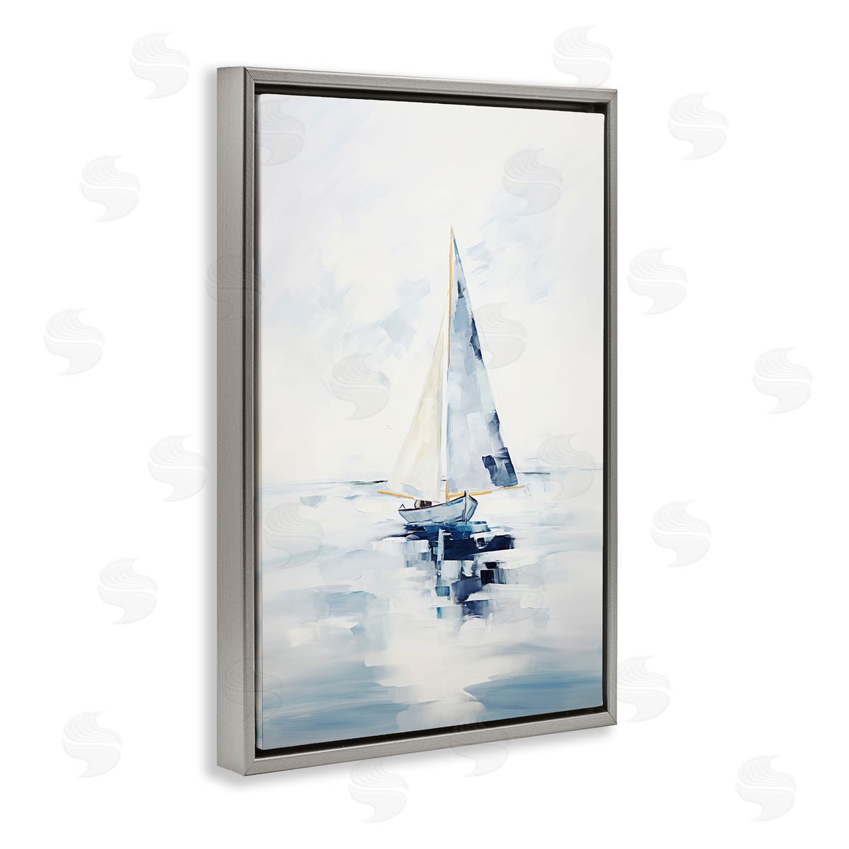 Sisi and Seb Abstract Paint Strokes Boat Gray Floating Frame Canvas Wall Art Print