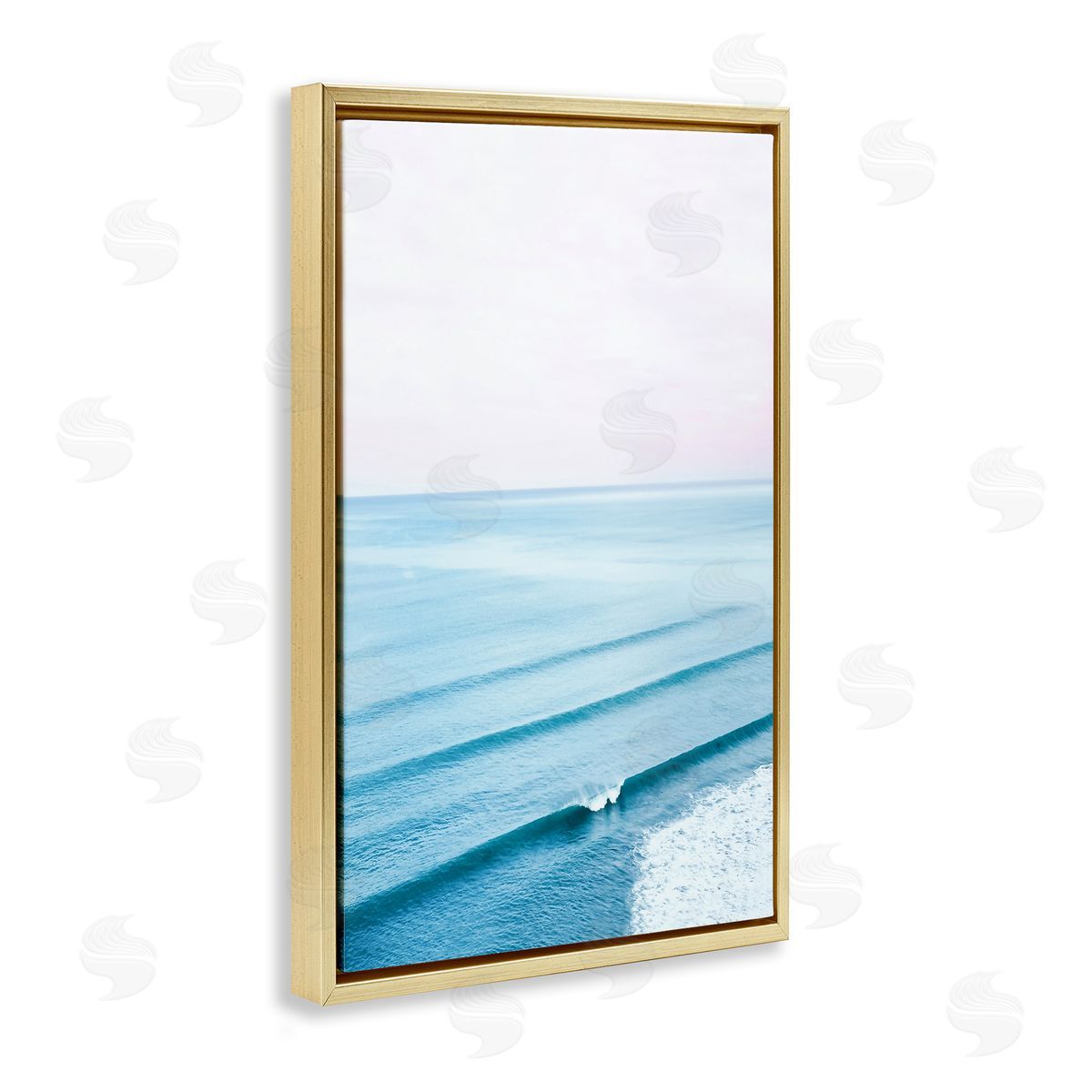 Sisi and Seb Coastal Breaking Wave Gold Floating Frame Canvas Wall Art Print