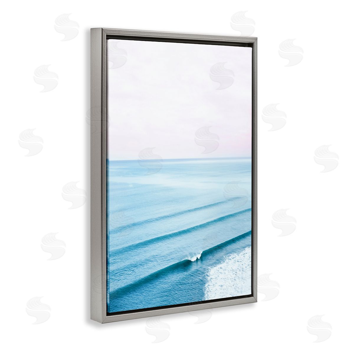 Sisi and Seb Coastal Breaking Wave Gray Floating Frame Canvas Wall Art Print