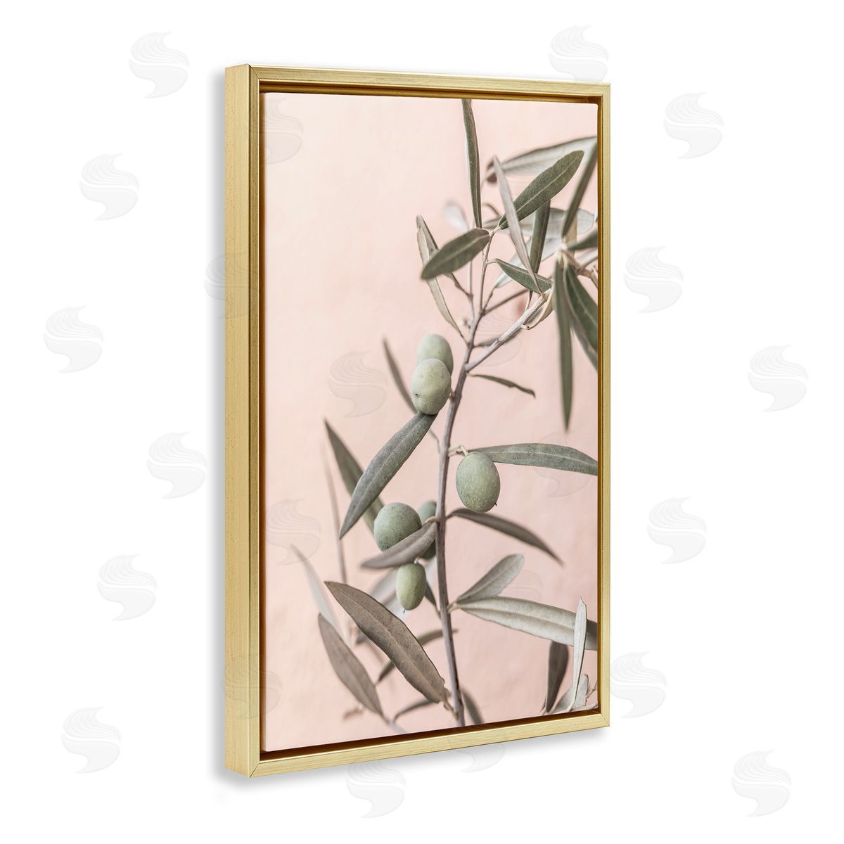 Sisi and Seb Spanish Olive Branch Gold Floating Frame Canvas Wall Art Print