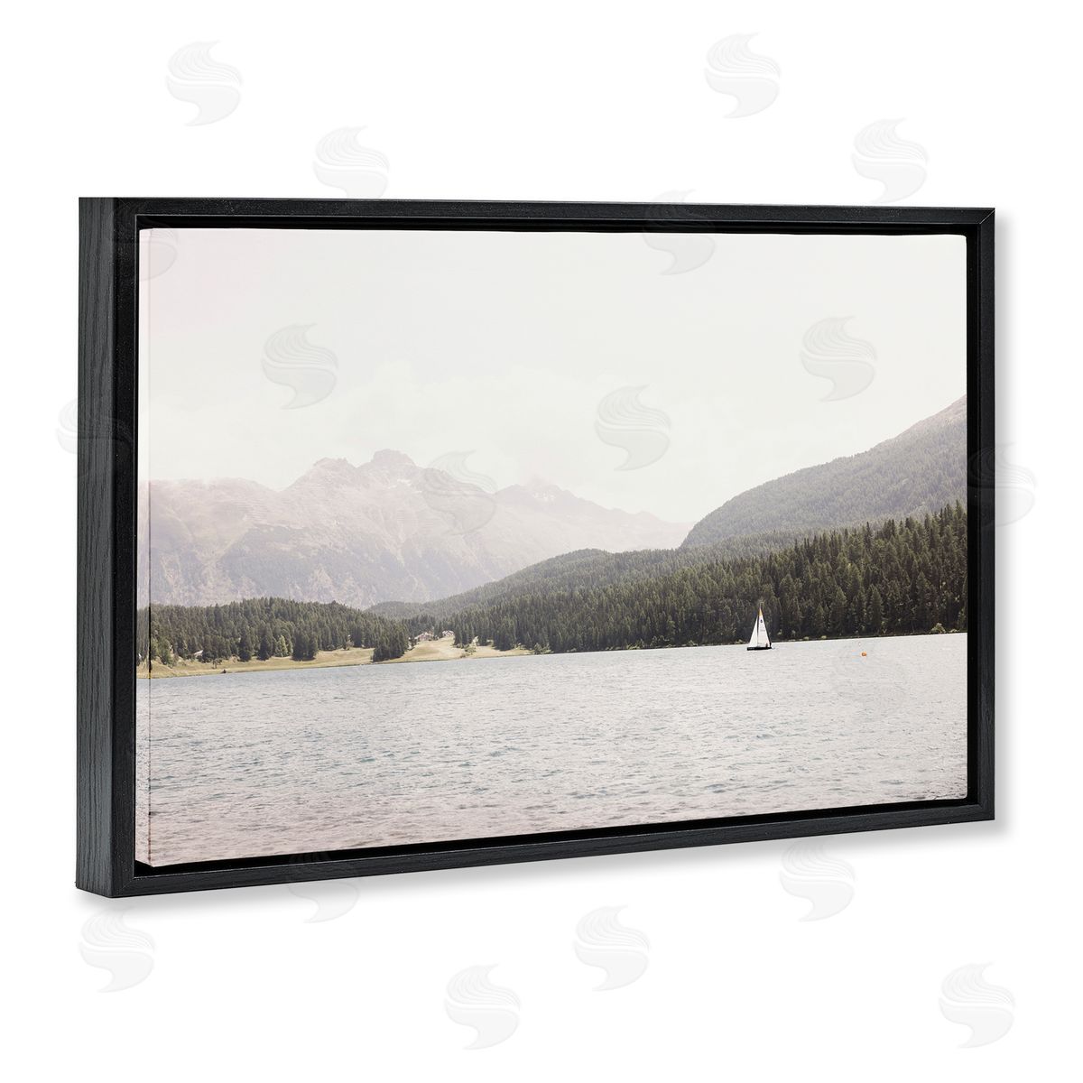Sisi and Seb Summer Sailboat View Black Floating Frame Canvas Wall Art Print
