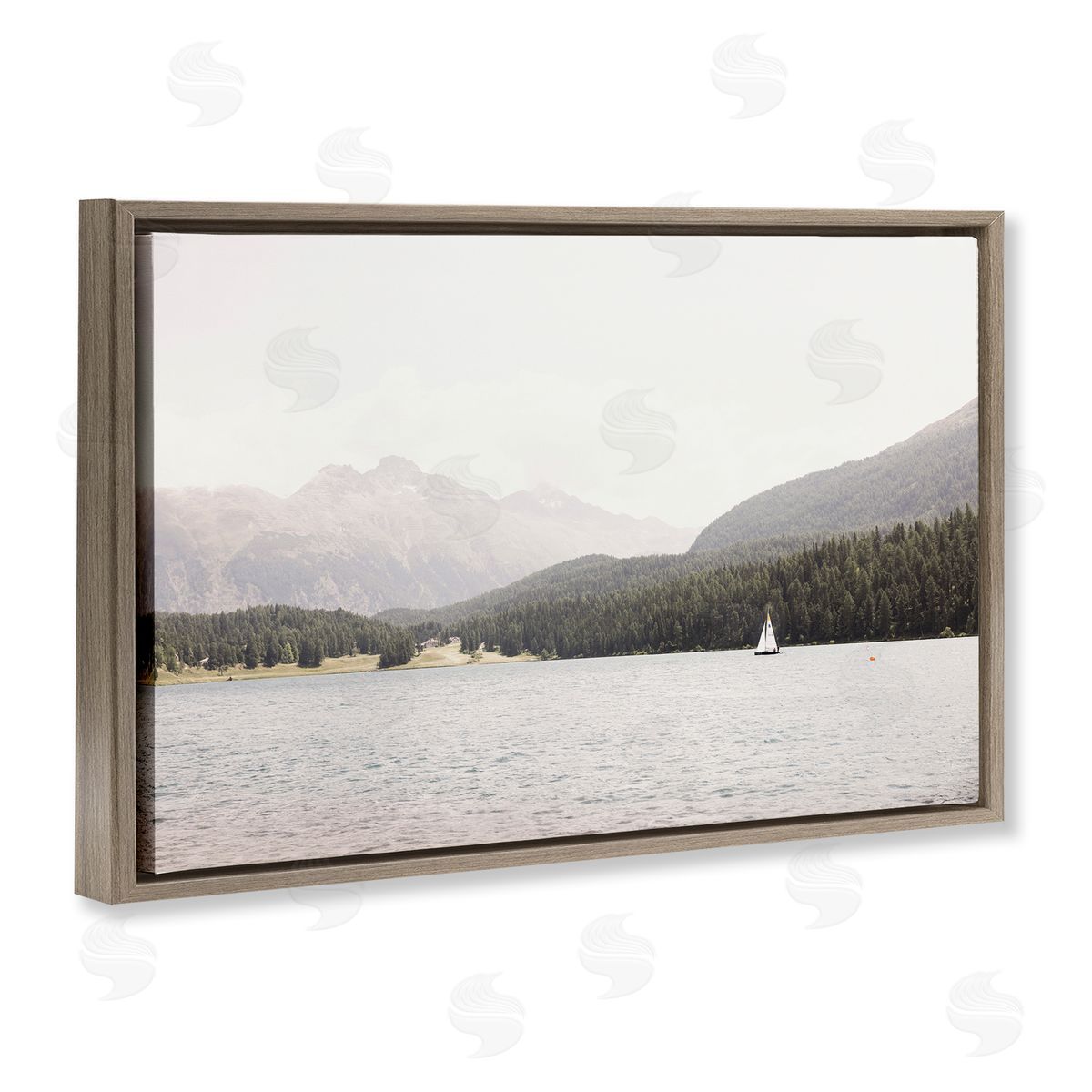 Sisi and Seb Summer Sailboat View Brown Floating Frame Canvas Wall Art Print