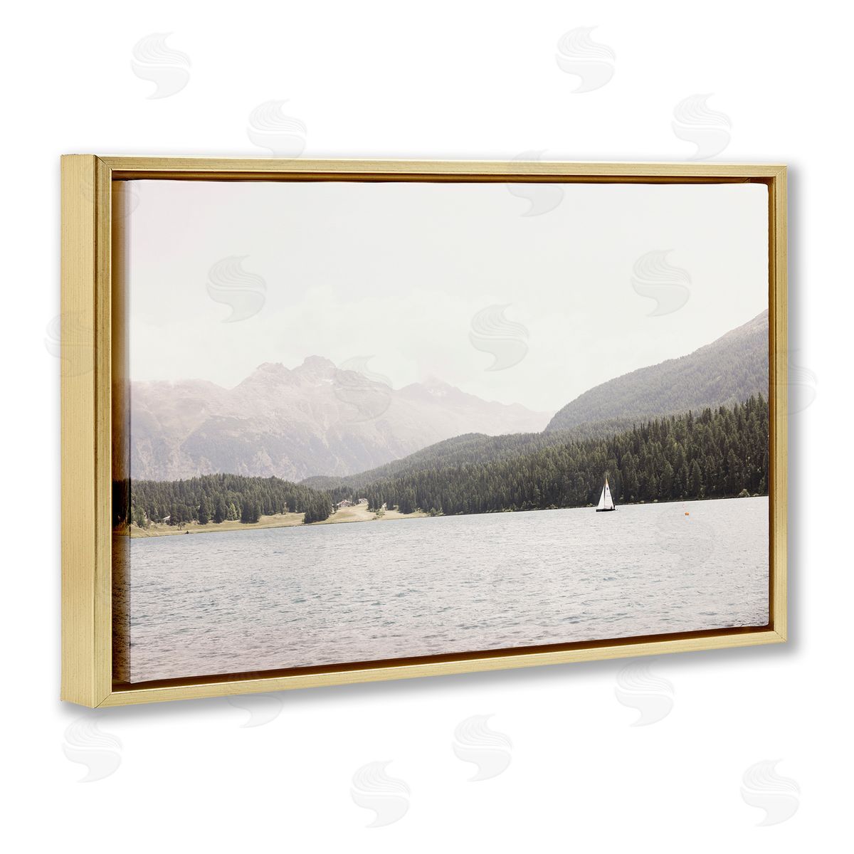 Sisi and Seb Summer Sailboat View Gold Floating Frame Canvas Wall Art Print