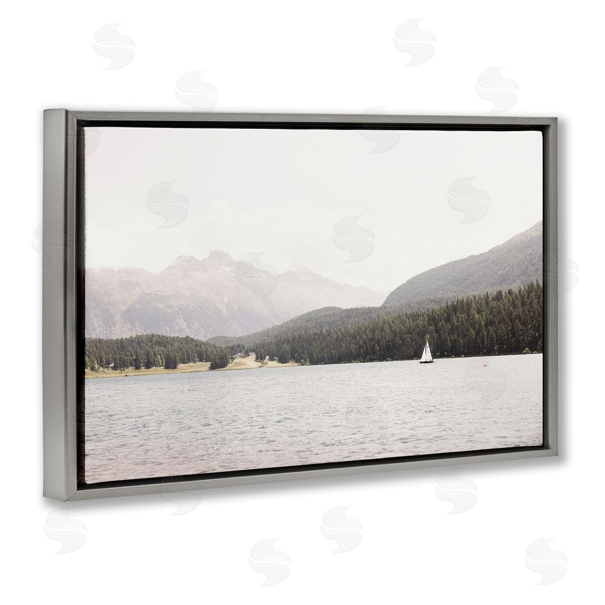 Sisi and Seb Summer Sailboat View Gray Floating Frame Canvas Wall Art Print