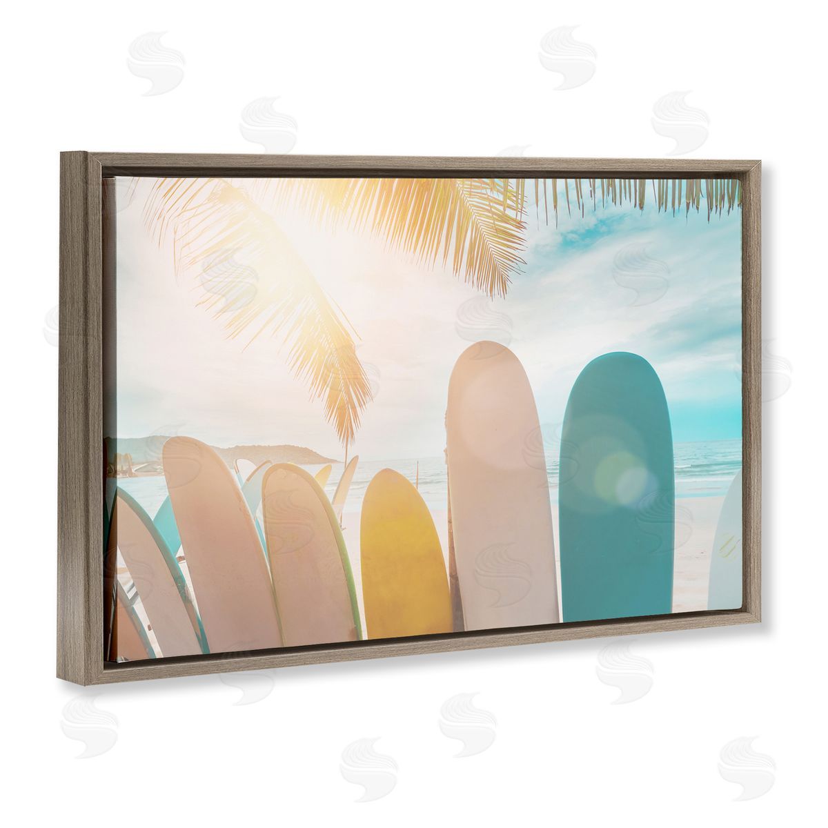 Sisi and Seb Sunny Beach Surfboards Brown Floating Frame Canvas Wall Art Print