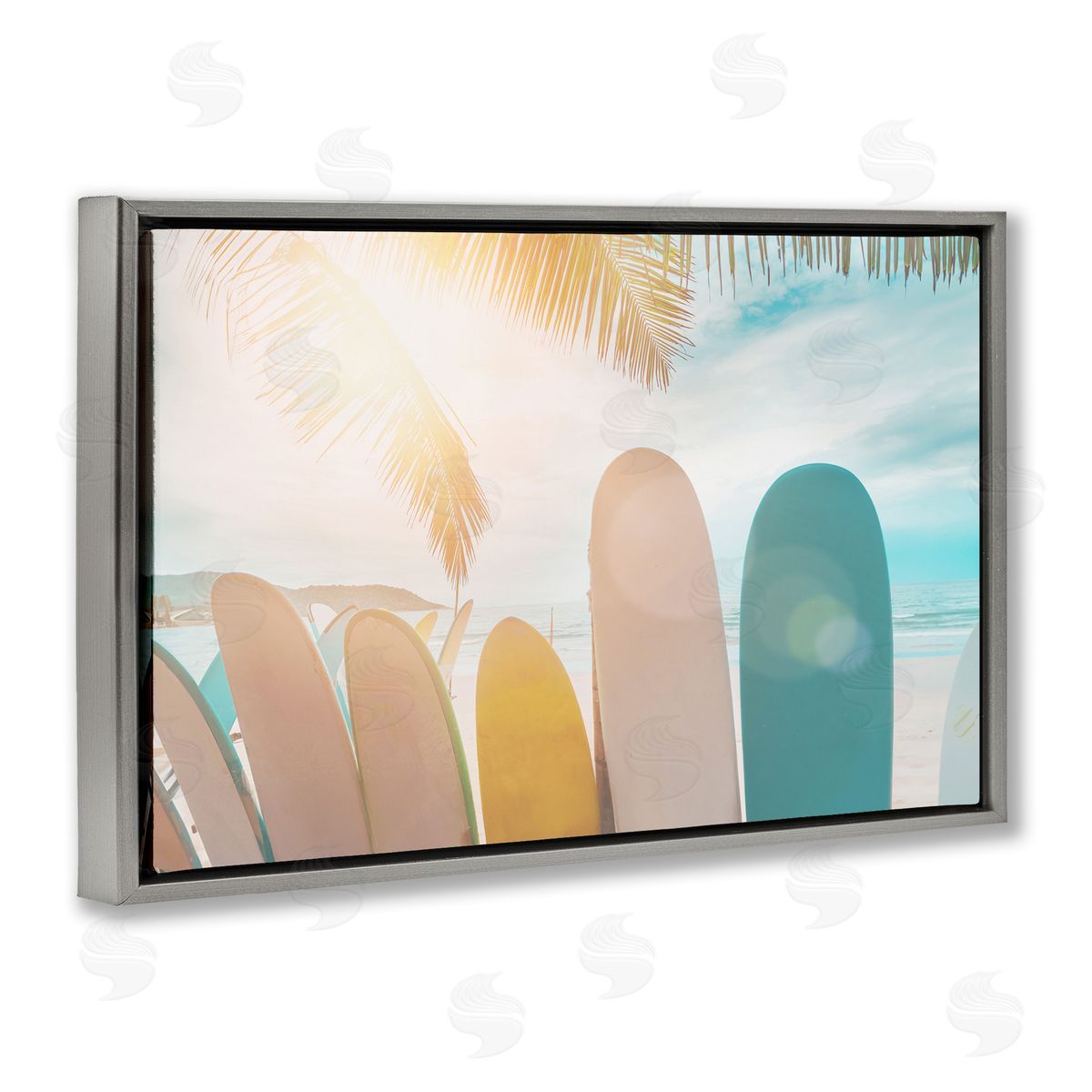 Sisi and Seb Sunny Beach Surfboards Gray Floating Frame Canvas Wall Art Print