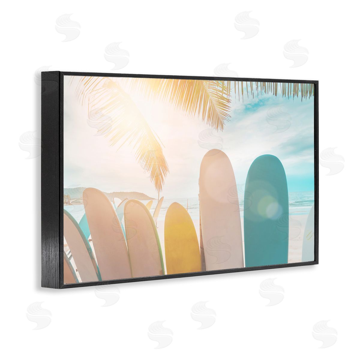 Sisi and Seb Sunny Beach Surfboards Black Framed Giclee Wall Art Print
