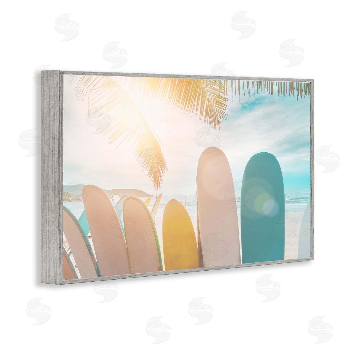 Sisi and Seb Sunny Beach Surfboards Gray Framed Giclee Wall Art Print