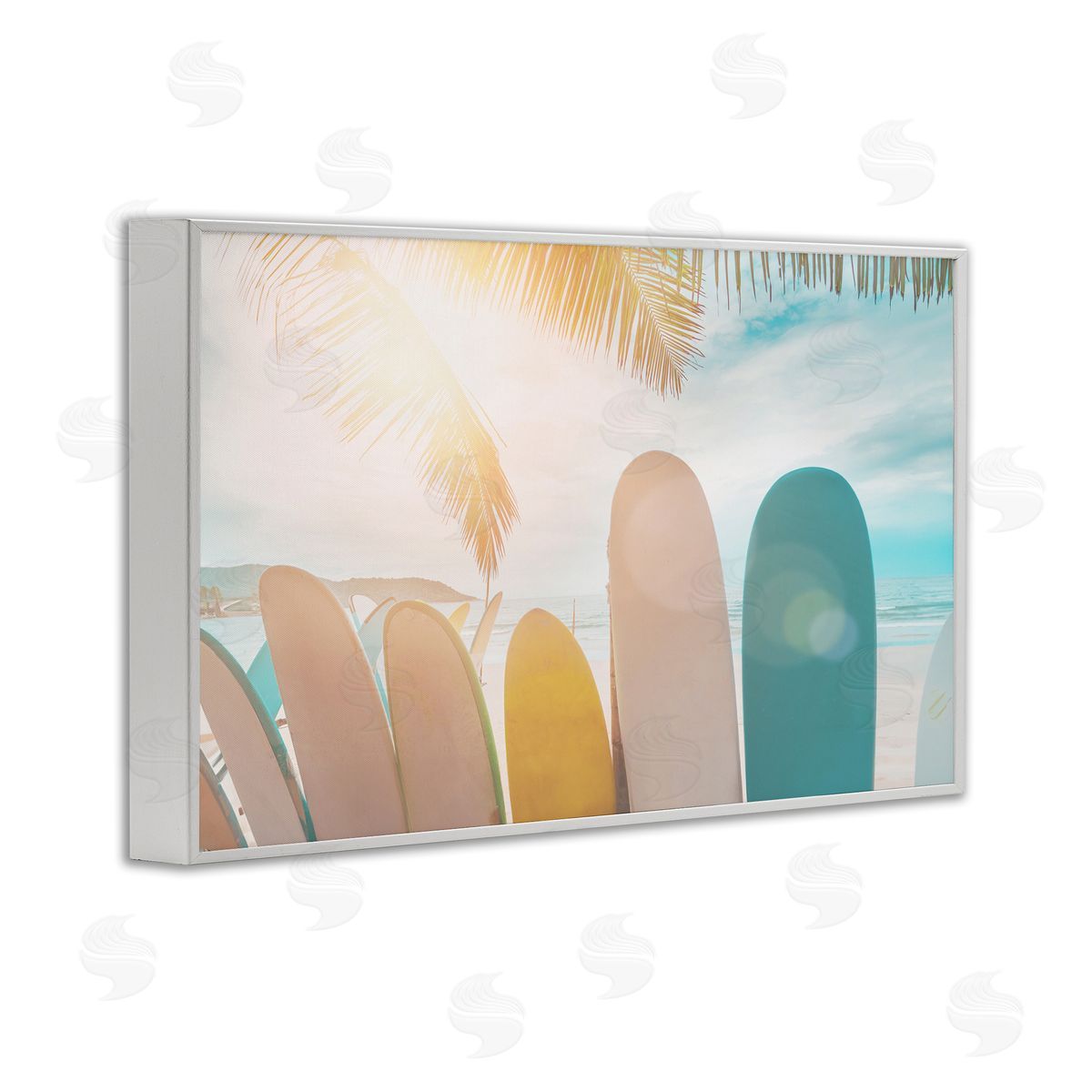 Sisi and Seb Sunny Beach Surfboards White Framed Giclee Wall Art Print