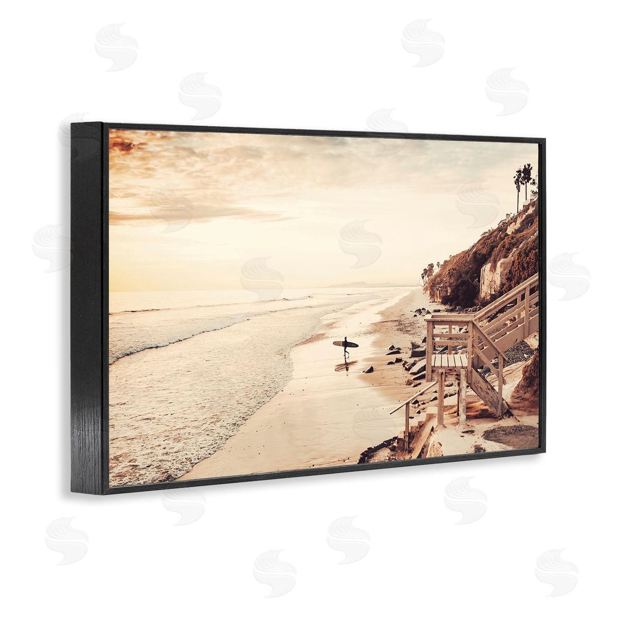 Sisi and Seb Sunset & Surf Landscape Black Framed Giclee Wall Art Print