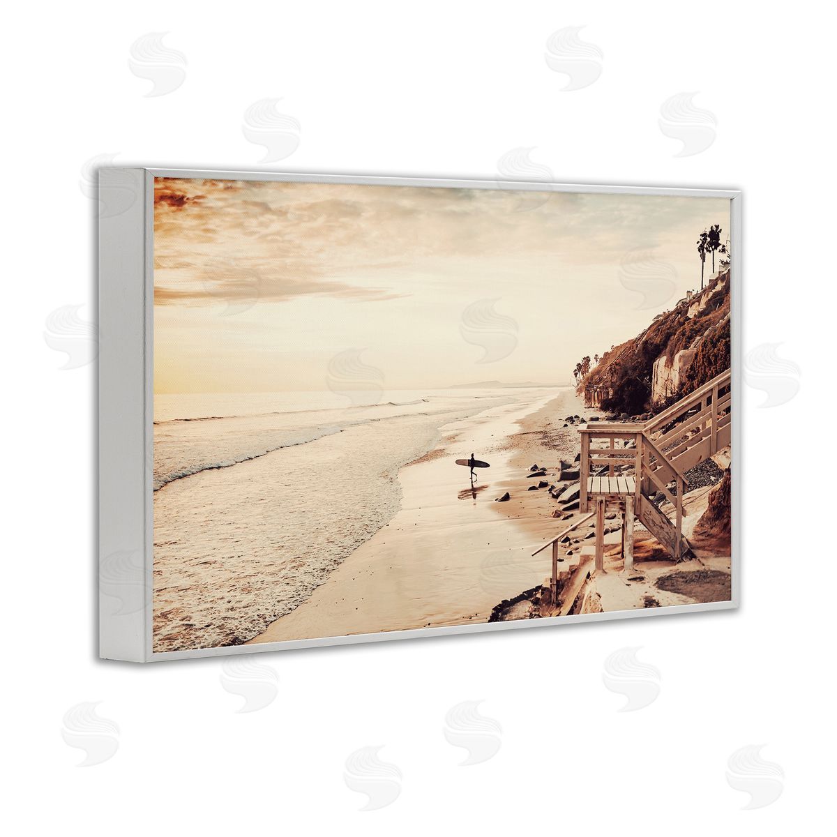 Sisi and Seb Sunset & Surf Landscape White Framed Giclee Wall Art Print