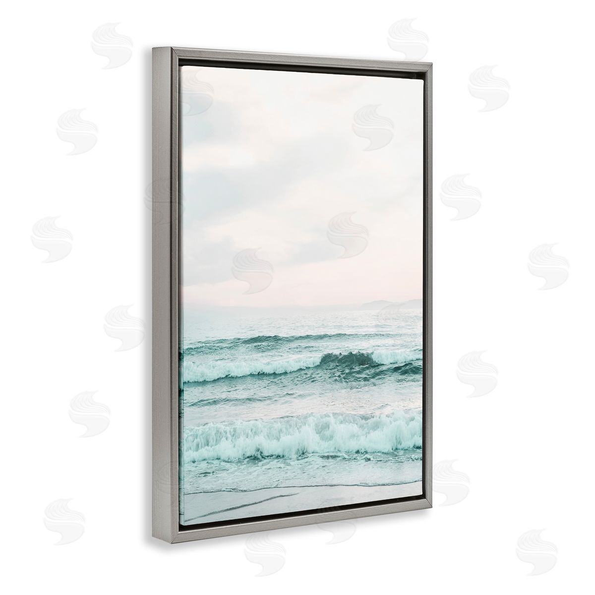 Sisi and Seb Teal Sea Tide Gray Floating Frame Canvas Wall Art Print