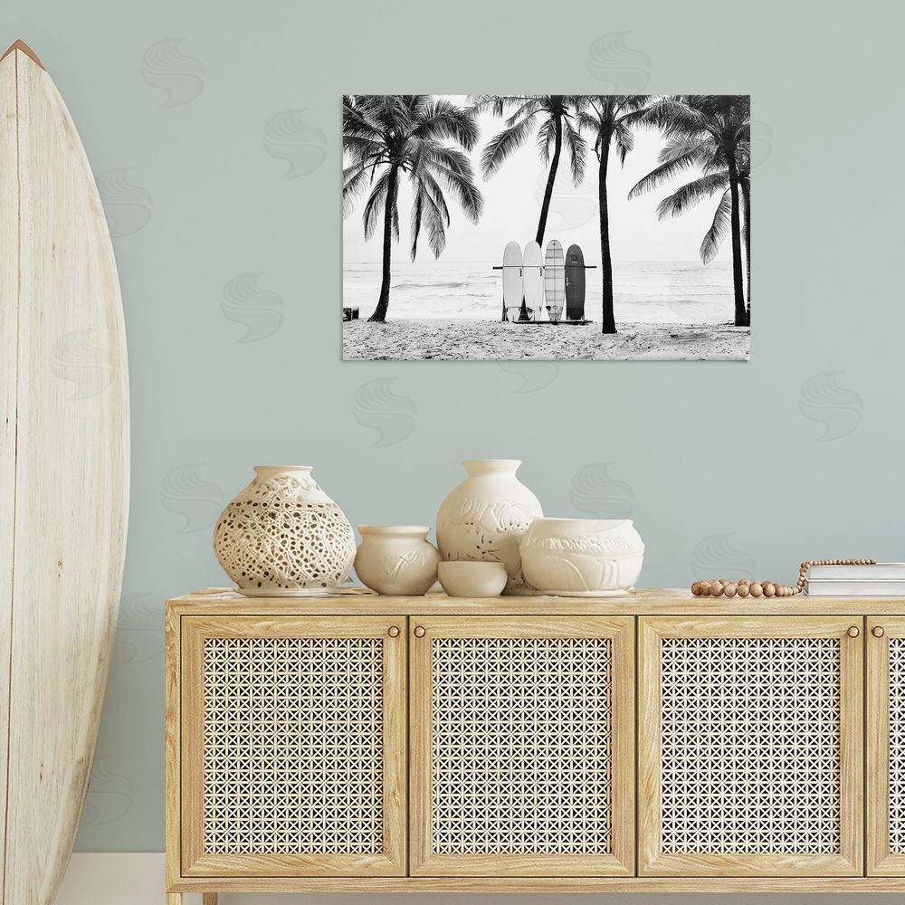 Sisi and Seb Centered Surf Boards View Canvas Wall Art Print in Room