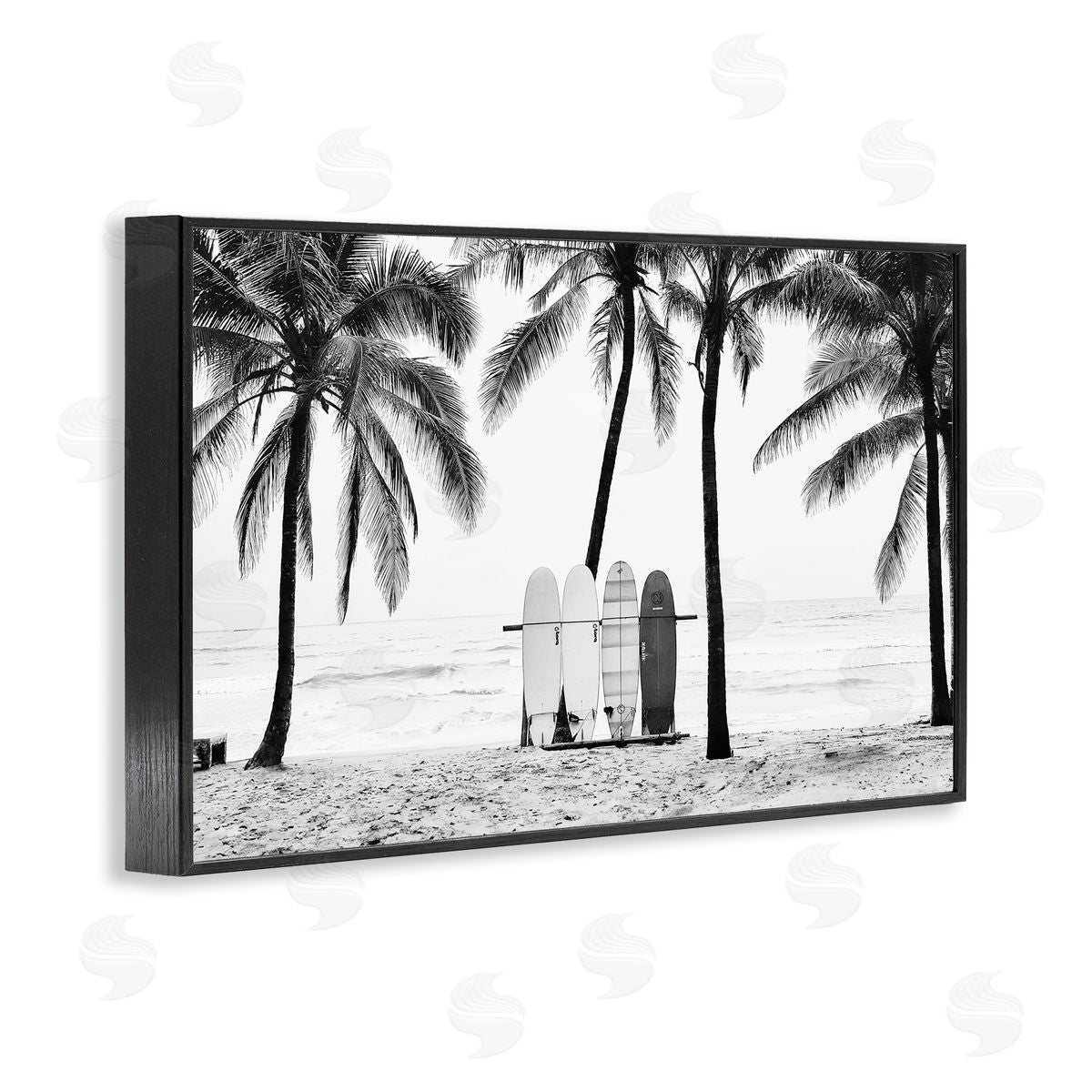 Sisi and Seb Centered Surf Boards View Black Framed Giclee Wall Art Print