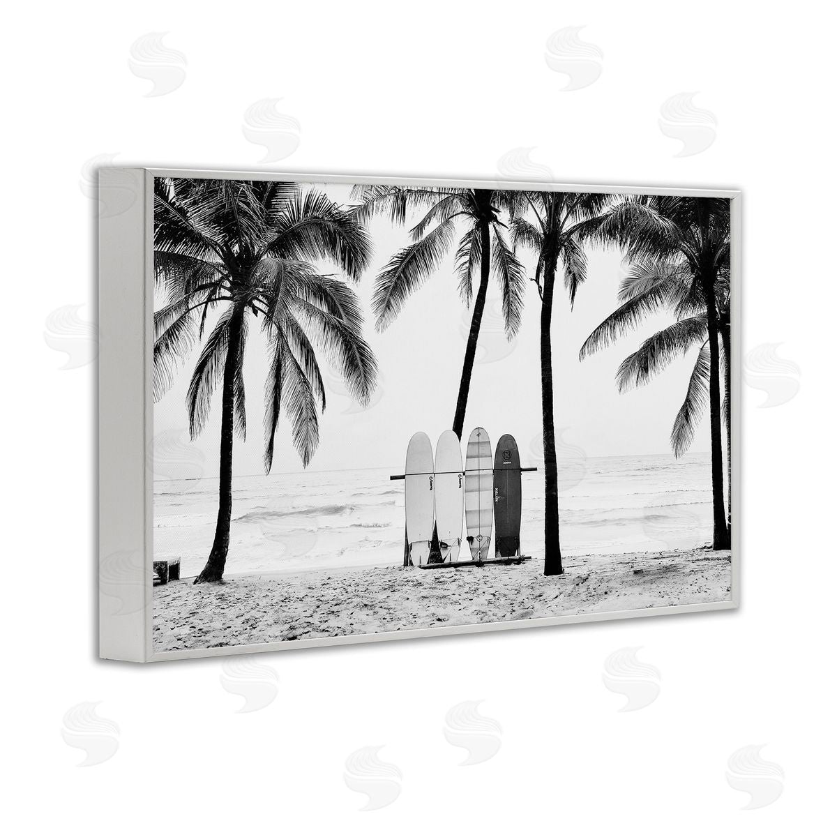 Sisi and Seb Centered Surf Boards View White Framed Giclee Wall Art Print