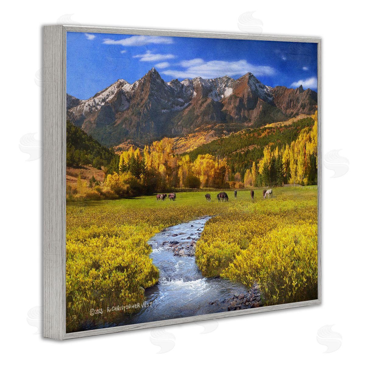 Chris Vest Horse Ranch Autumn View Gray Framed Giclee Wall Art Print