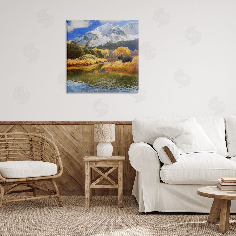 Chris Vest Moose on Dolores River Canvas Wall Art Print in Room