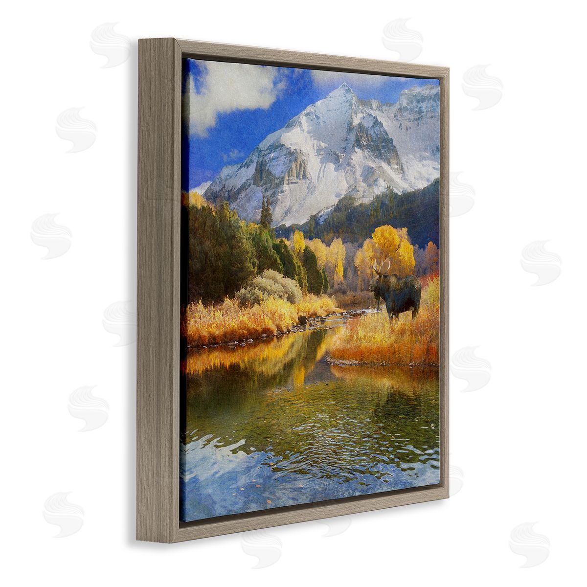 Chris Vest Moose on Dolores River Brown Floating Frame Canvas Wall Art Print