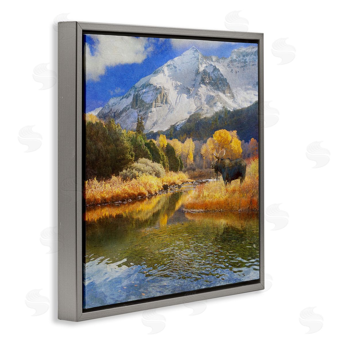Chris Vest Moose on Dolores River Gray Floating Frame Canvas Wall Art Print