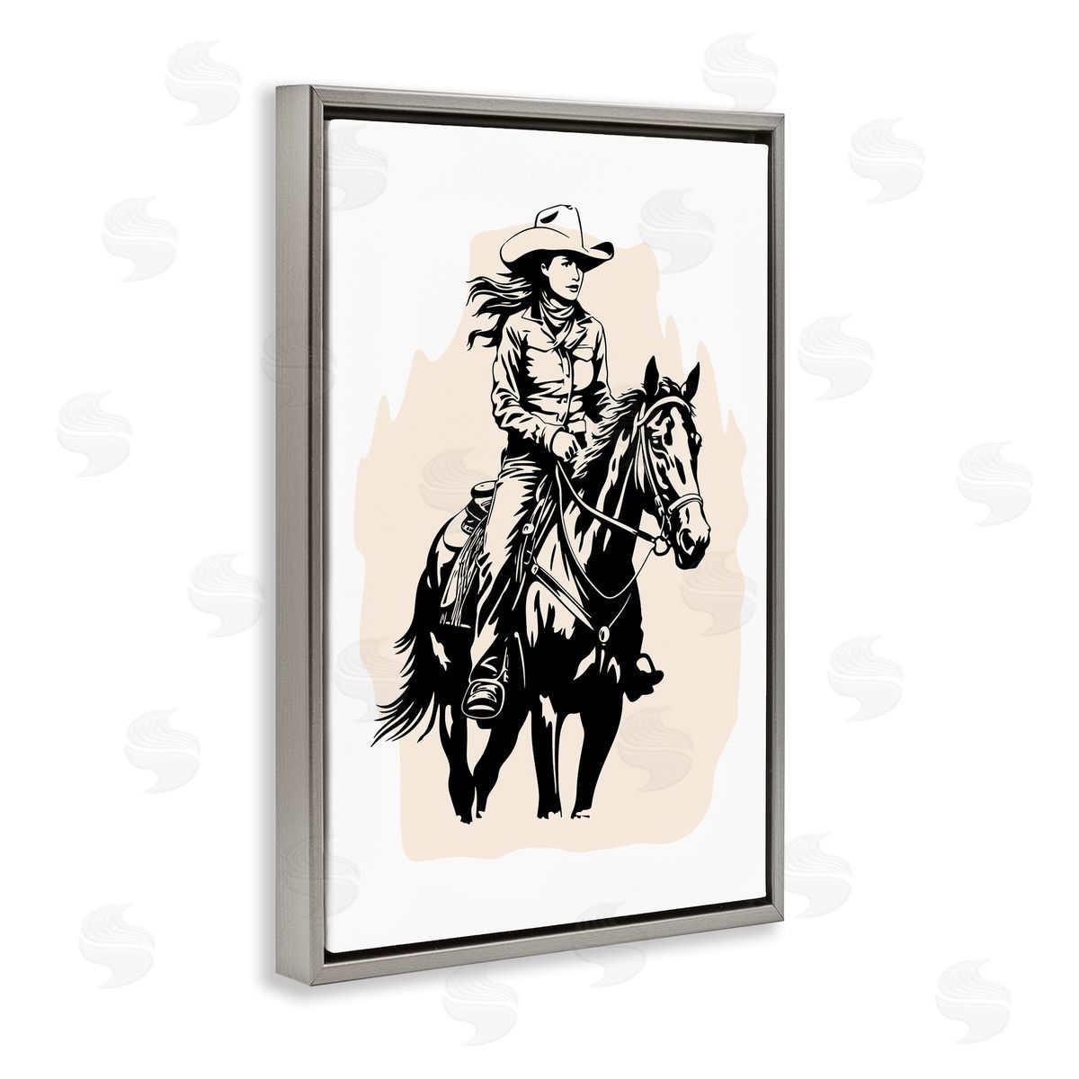 Andrea Haase Saddle Sisters Cowgirl Gray Floating Frame Canvas Wall Art Print