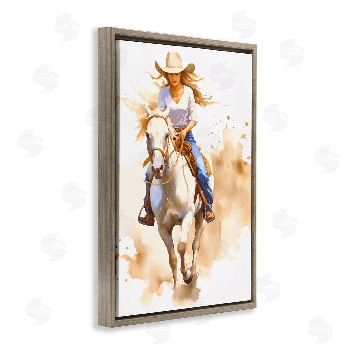 Andrea Haase Cowgirl Jockey Charm Brown Floating Frame Canvas Wall Art Print