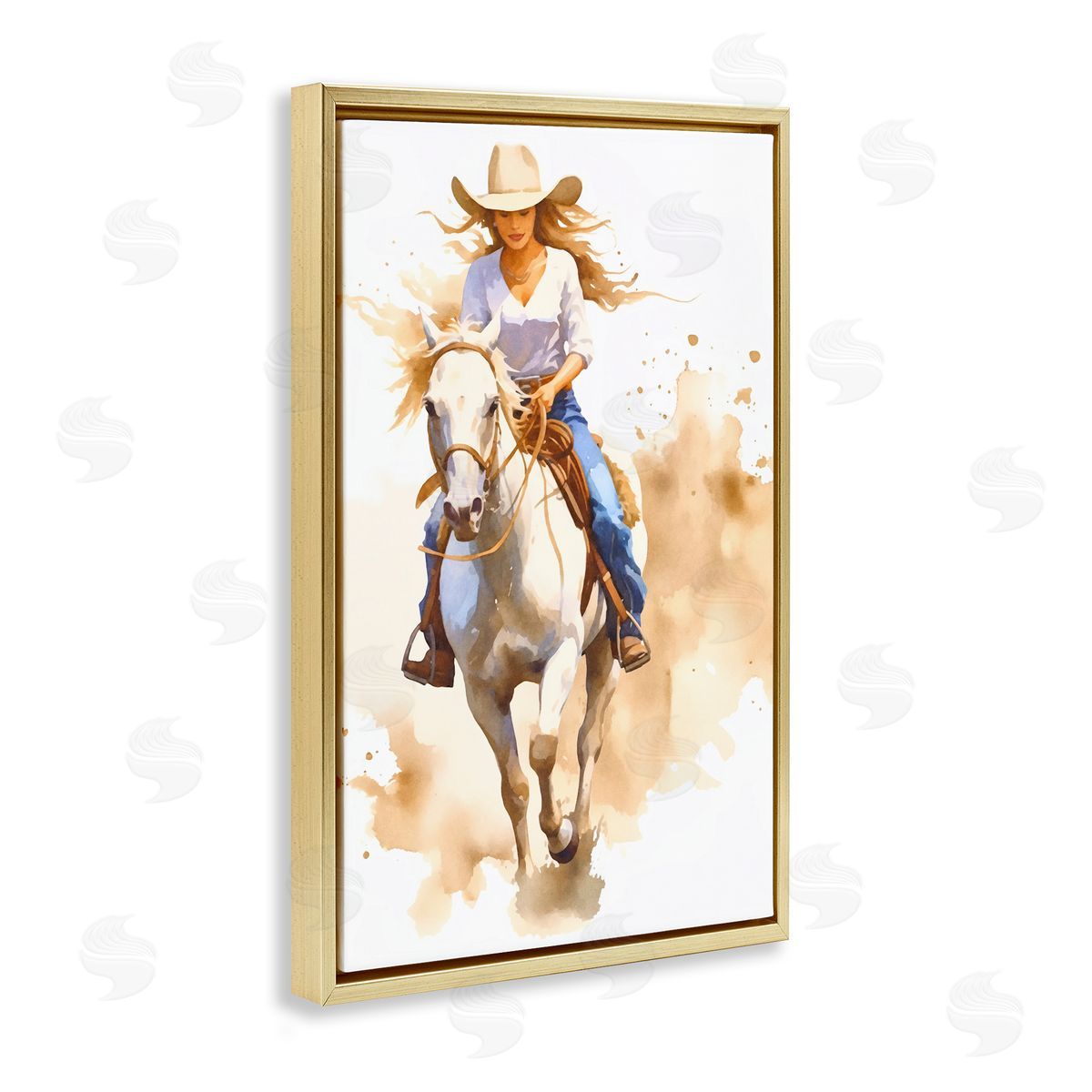 Andrea Haase Cowgirl Jockey Charm Gold Floating Frame Canvas Wall Art Print