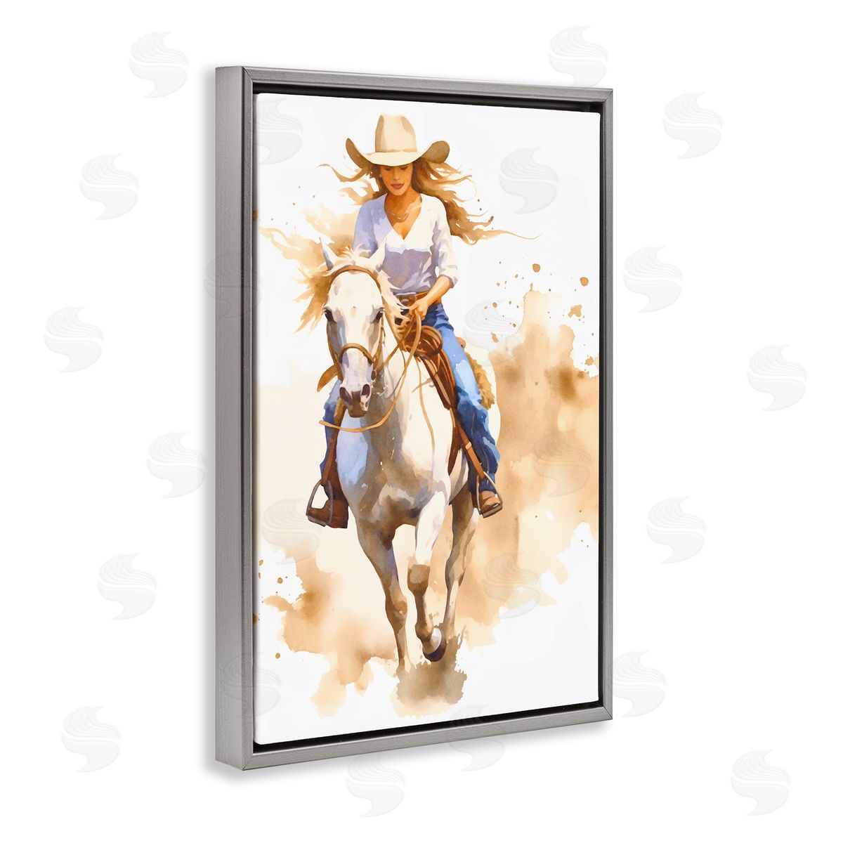 Andrea Haase Cowgirl Jockey Charm Gray Floating Frame Canvas Wall Art Print