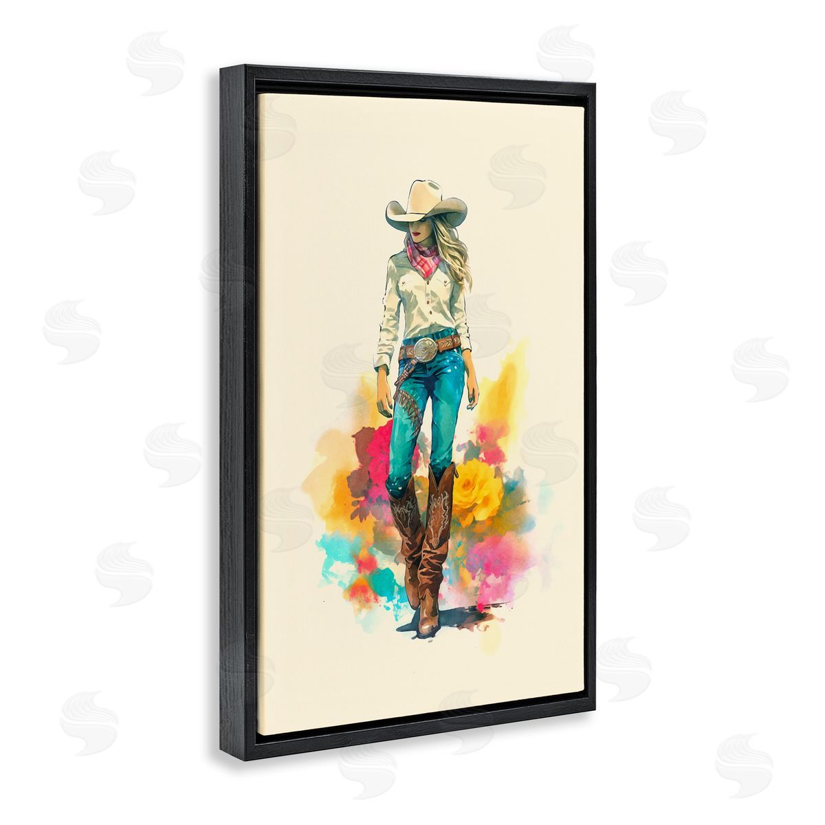 Andrea Haase Prairie Princess Cowgirl Black Floating Frame Canvas Wall Art Print