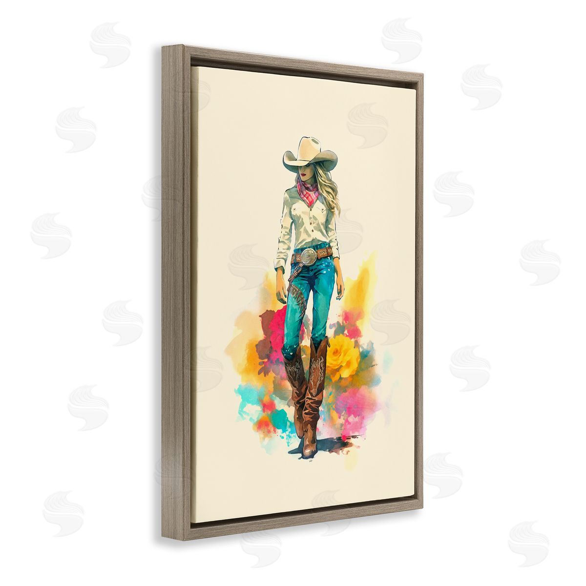 Andrea Haase Prairie Princess Cowgirl Brown Floating Frame Canvas Wall Art Print