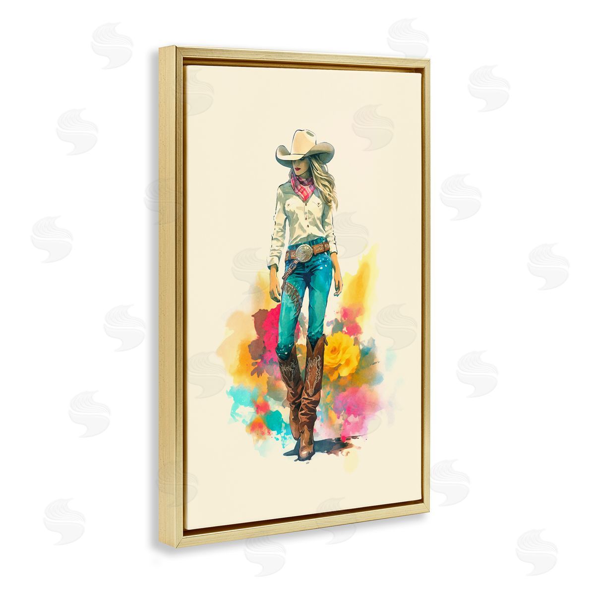 Andrea Haase Prairie Princess Cowgirl Gold Floating Frame Canvas Wall Art Print