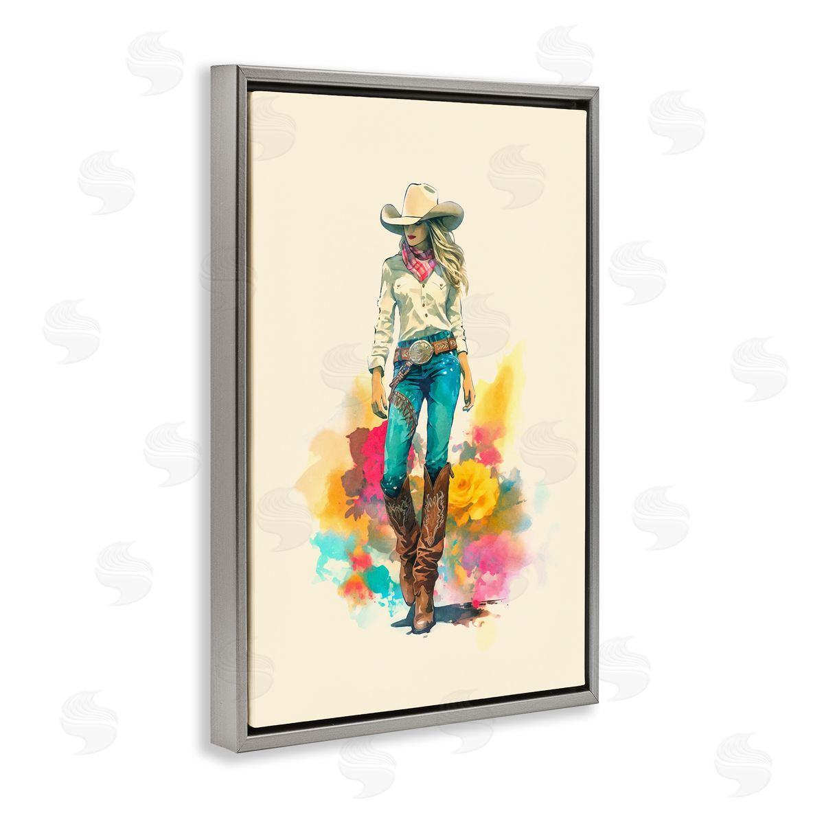 Andrea Haase Prairie Princess Cowgirl Gray Floating Frame Canvas Wall Art Print