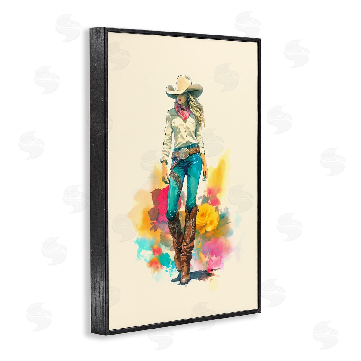 Andrea Haase Prairie Princess Cowgirl Black Framed Giclee Wall Art Print