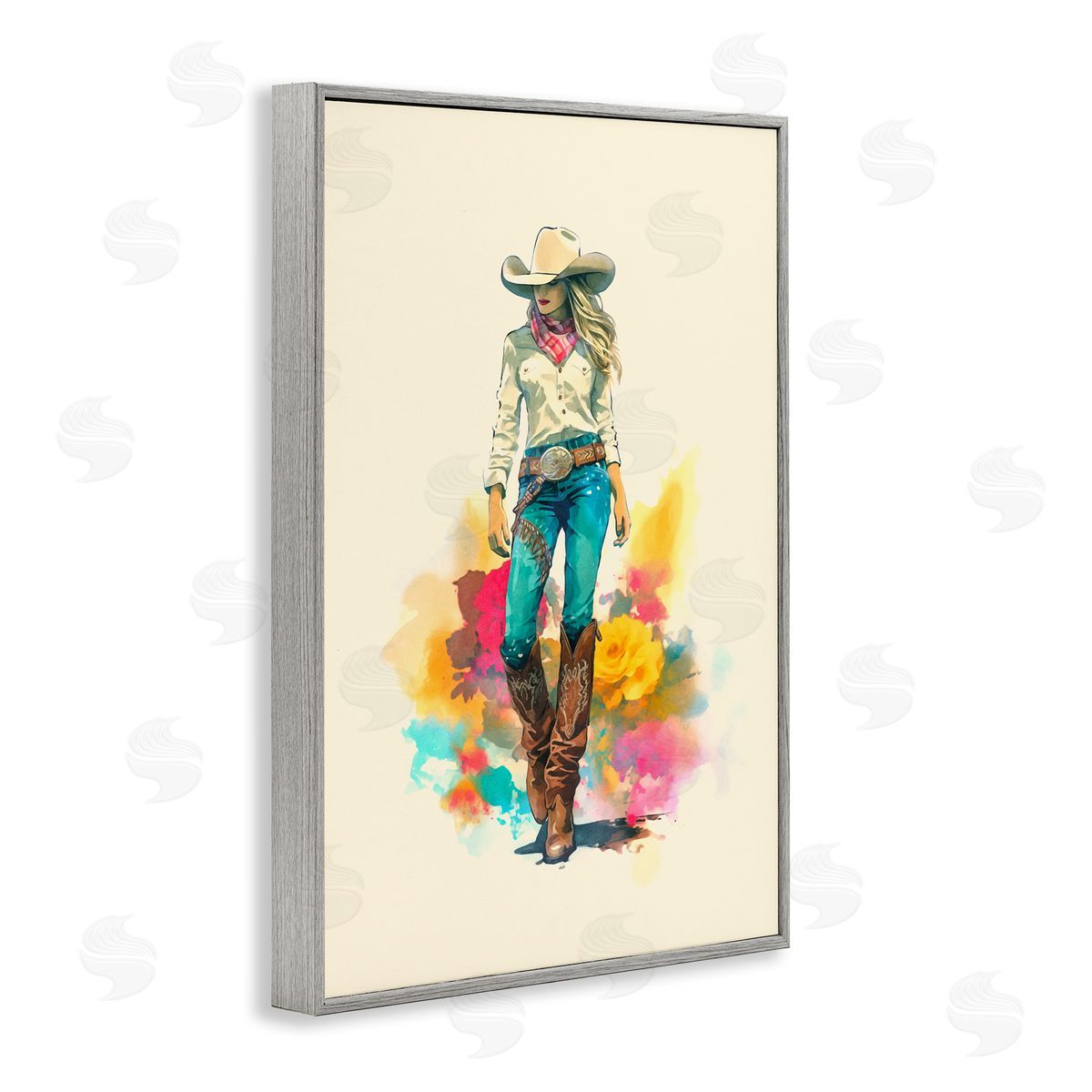Andrea Haase Prairie Princess Cowgirl Gray Framed Giclee Wall Art Print