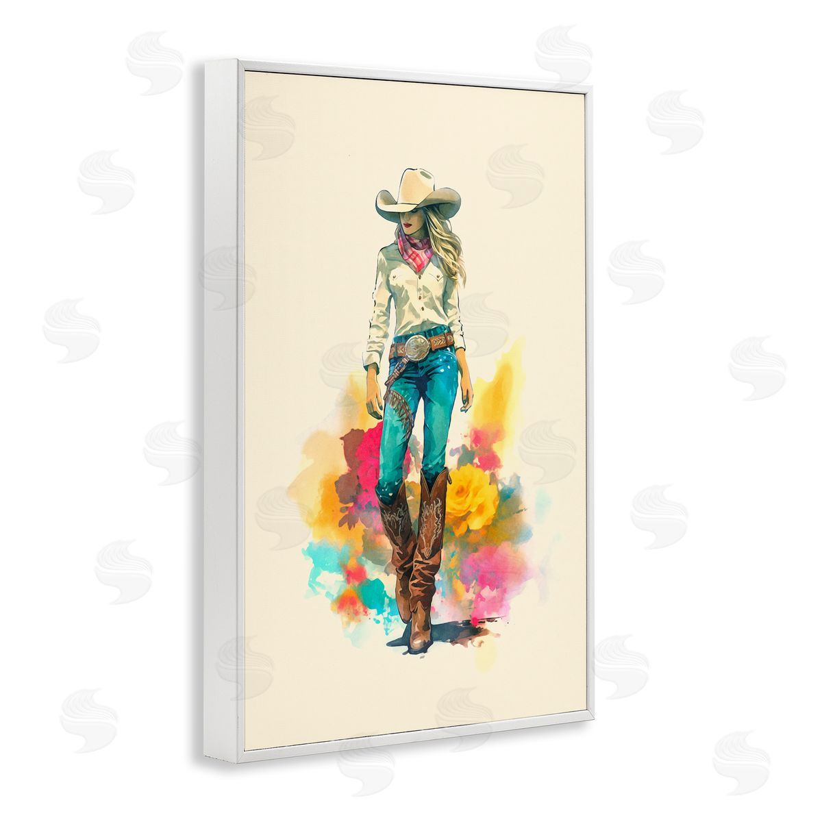 Andrea Haase Prairie Princess Cowgirl White Framed Giclee Wall Art Print