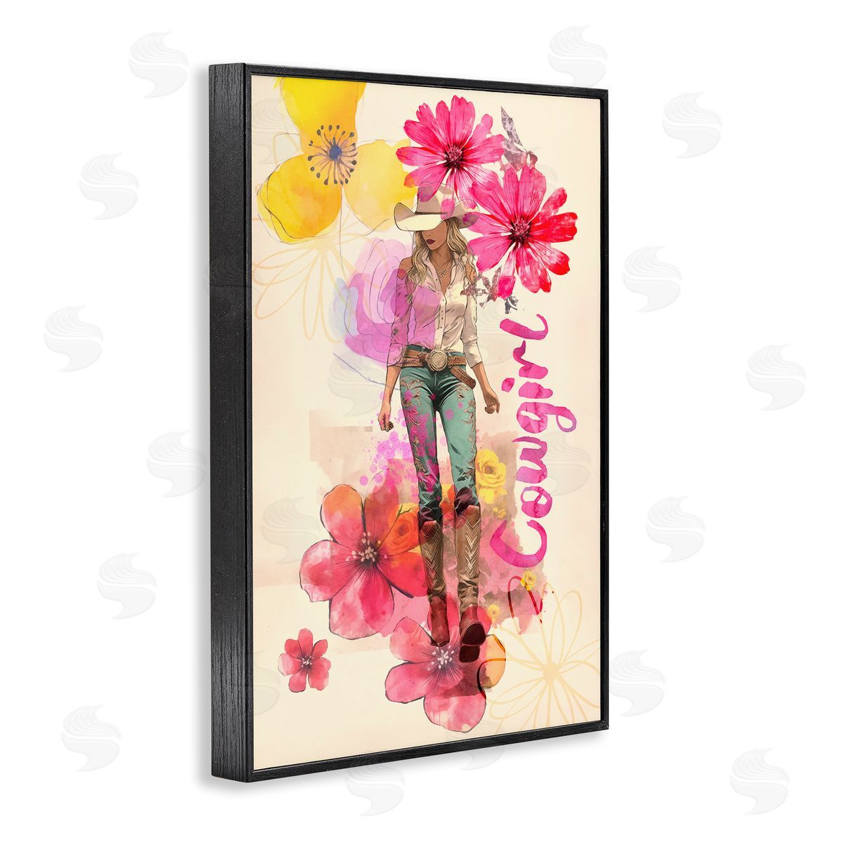 Fancy Floral Cowgirl Black Frame Print Wall Art, Home Decor by Andrea Haase