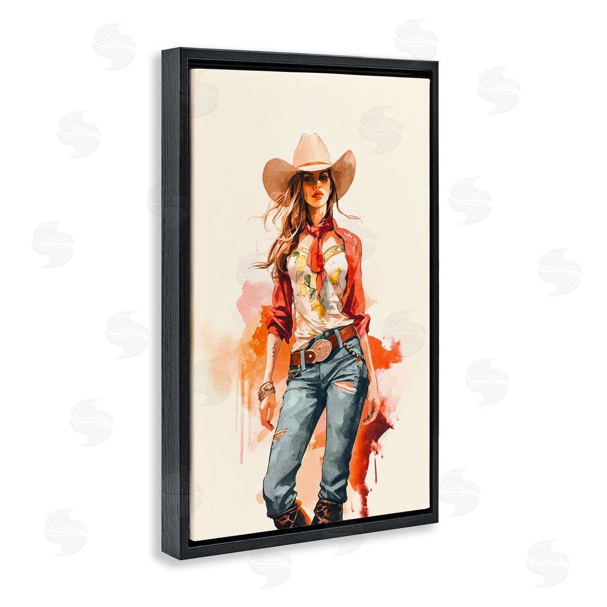 Andrea Haase Wild West Cowgirl Charm Black Floating Frame Canvas Wall Art Print