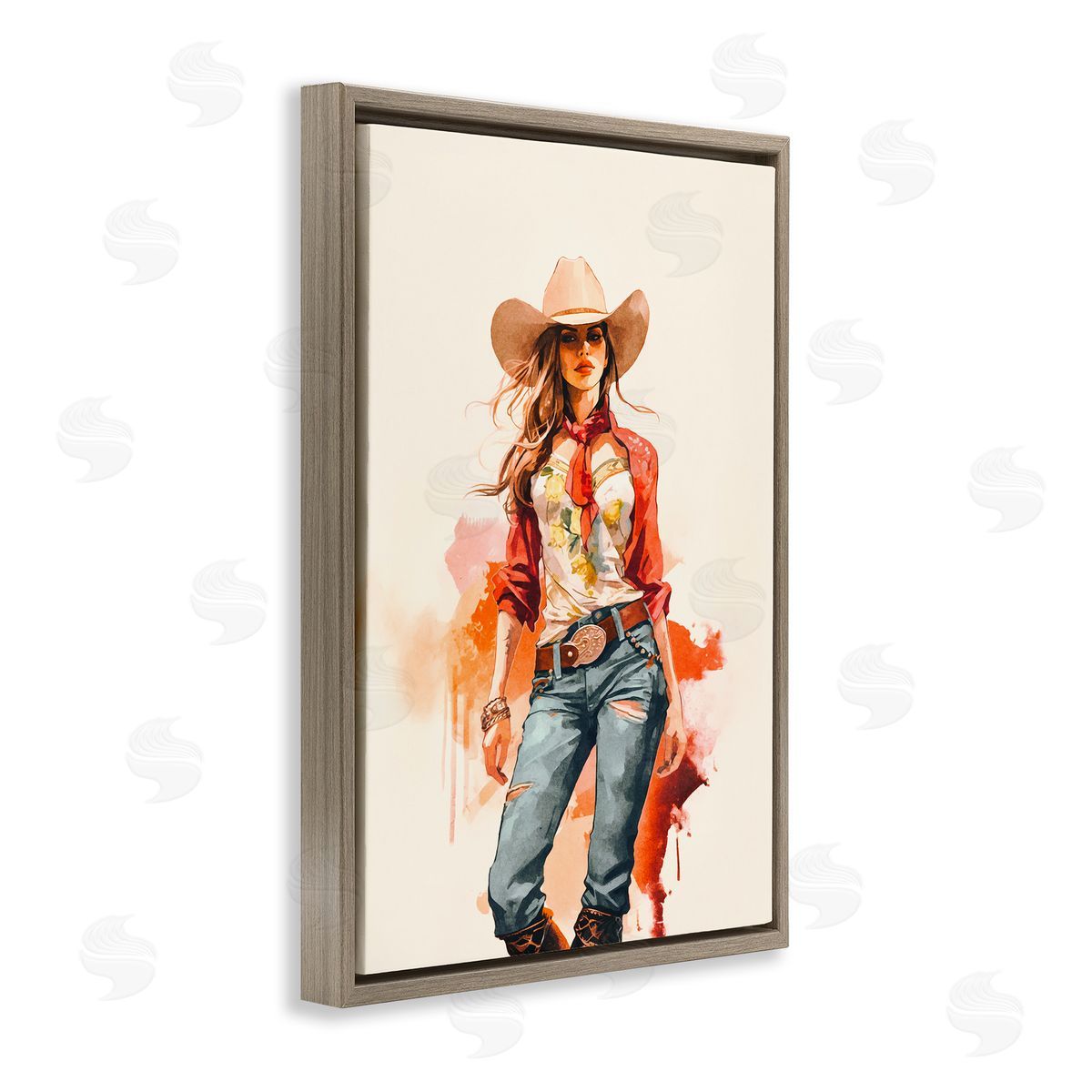 Andrea Haase Wild West Cowgirl Charm Brown Floating Frame Canvas Wall Art Print