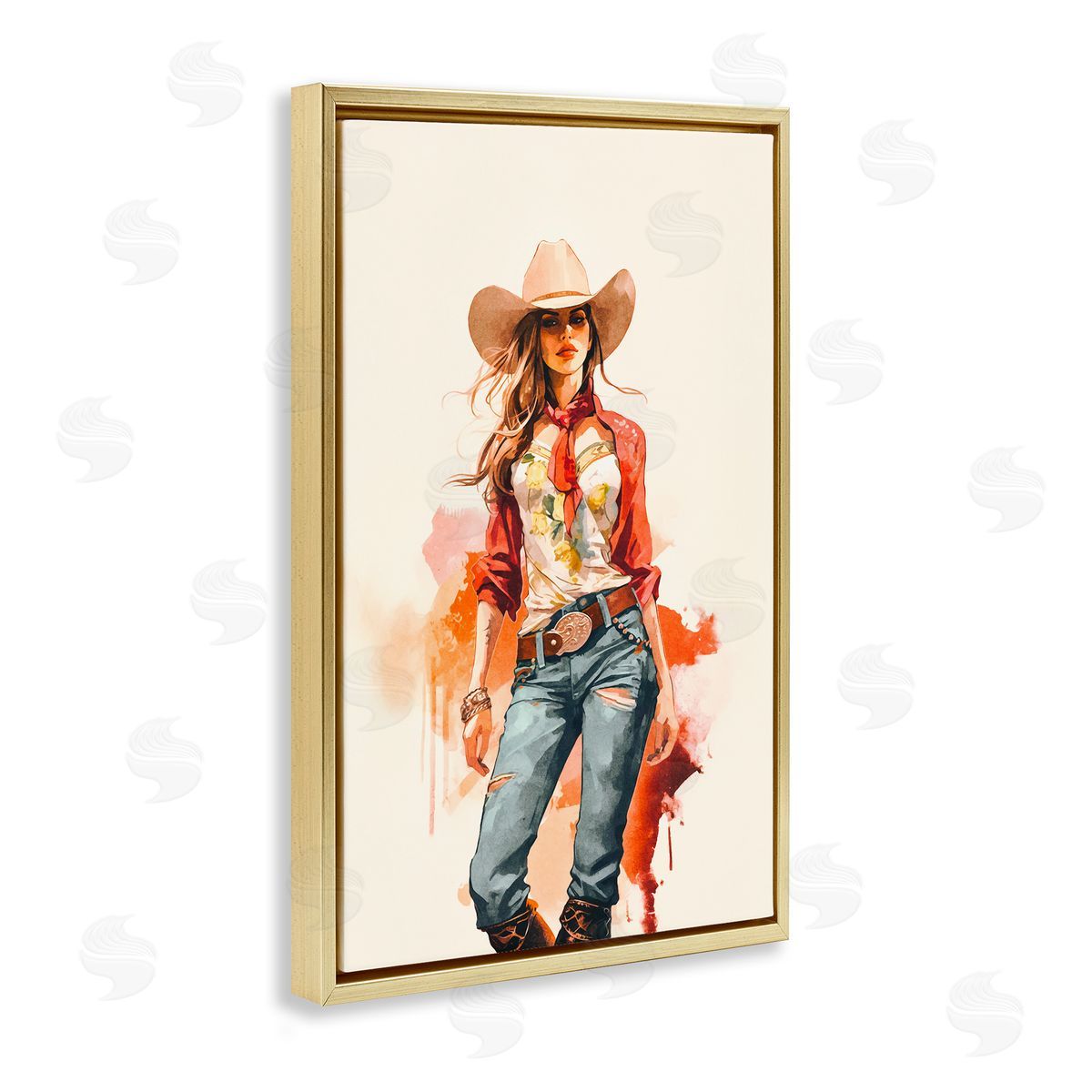 Andrea Haase Wild West Cowgirl Charm Gold Floating Frame Canvas Wall Art Print