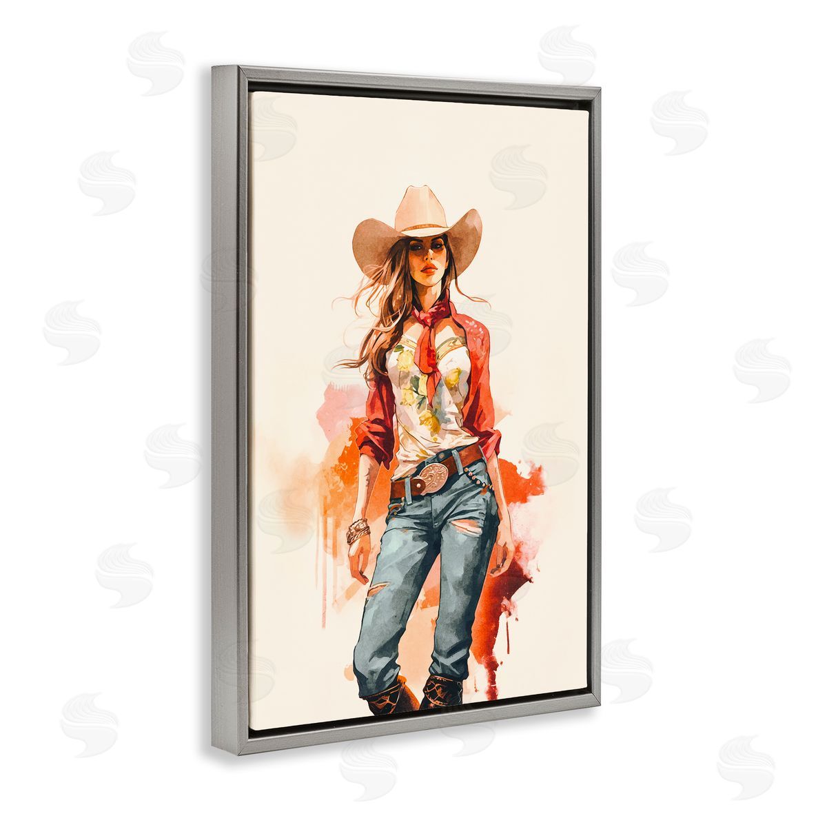 Andrea Haase Wild West Cowgirl Charm Gray Floating Frame Canvas Wall Art Print